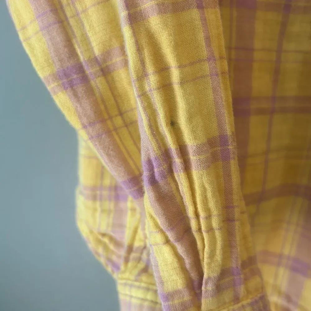 Anthropologie Seen Worn Kept Romy Yellow Plaid Relaxed Button-down Shirt Sz 10